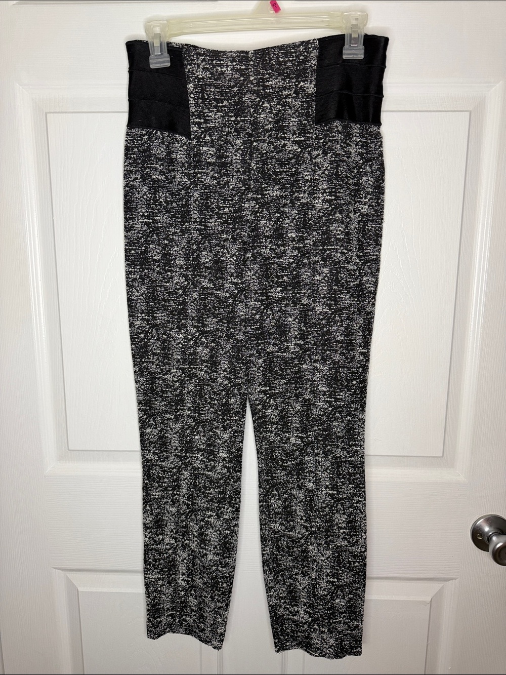 bebe Black & White Marled Straight-Leg Knit Pants